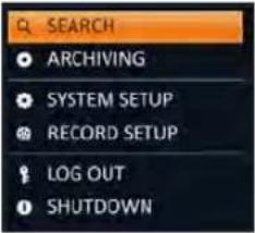 SEARCH ARCHIVING SYSTEM SETUP RECORD SETUP LOG OUT SHUTDOWN