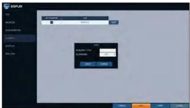 DISPLAY AC/UX OFF OK Frequency Style AC/UX OFF Cancel Cancel ADD Cancel ADD OK Cancel