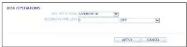 DISK OPERATIONS SEE WHITE WORK OVERGRATE RECORDING TIME LIMIT 0 OFF APPLY CANCEL