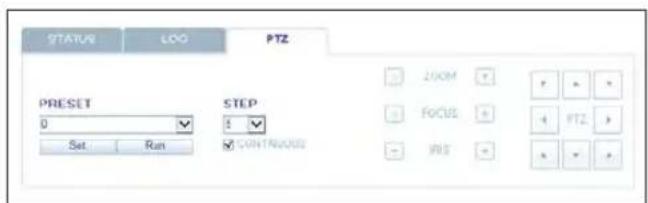 STATUS LOG PTZ PRESET 0 Set Run STEP 8 CONTINUUS 200M FOCUS PTS JWS