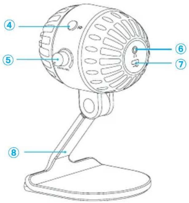 Technical diagram of a desktop computer with numbered parts labeled for identification.