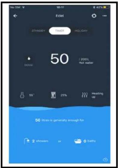 No SIM 10:11 Edel STANDAY TIMER HOLIDAY 50 /200L Hot water 50" 25% Heating UP 50 litres is generally enough for 2 showers or 0 baths