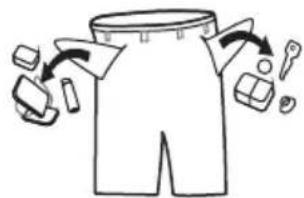 Diagram illustrating clothing fit steps with labeled parts and directional arrows indicating movement