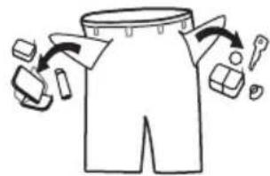 Diagram illustrating a garment pattern with labeled parts and directional arrows indicating movement or positioning.
