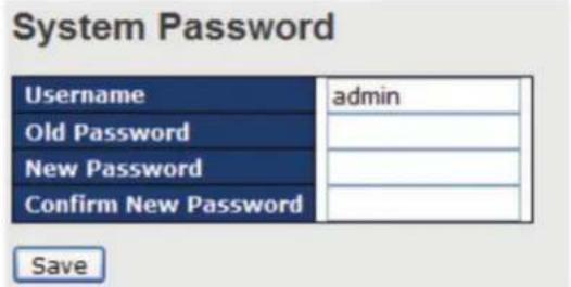 System Password Username admin Old Password New Password Confirm New Password Save