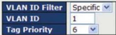 VLAN ID Filter VLAN ID Tag Priority Specific 1 6