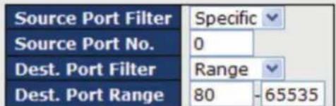 Source Port Filter Specific Source Port No. 0 Dest. Port Filter Range Dest. Port Range 80 -65535