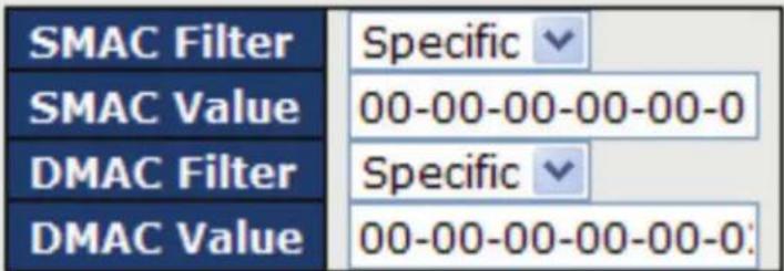 SMAC Filter SMAC Value DMAC Filter DMAC Value Specific 00-00-00-00-00-0 Specific 00-00-00-00-00-0
