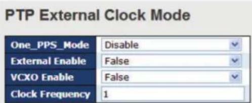 PTP External Clock Mode One_PPS_Mode Disable External Enable False VCXO Enable False Clock Frequency 1