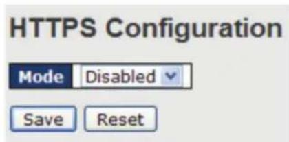 HTTPS Configuration Mode Disabled Save Reset