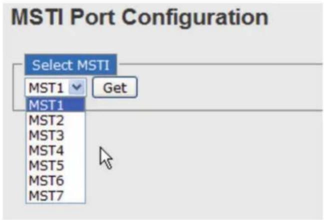 MSTI Port Configuration Select MSTI MST1 Get MST1 MST2 MST3 MST4 MST5 MST6 MST7