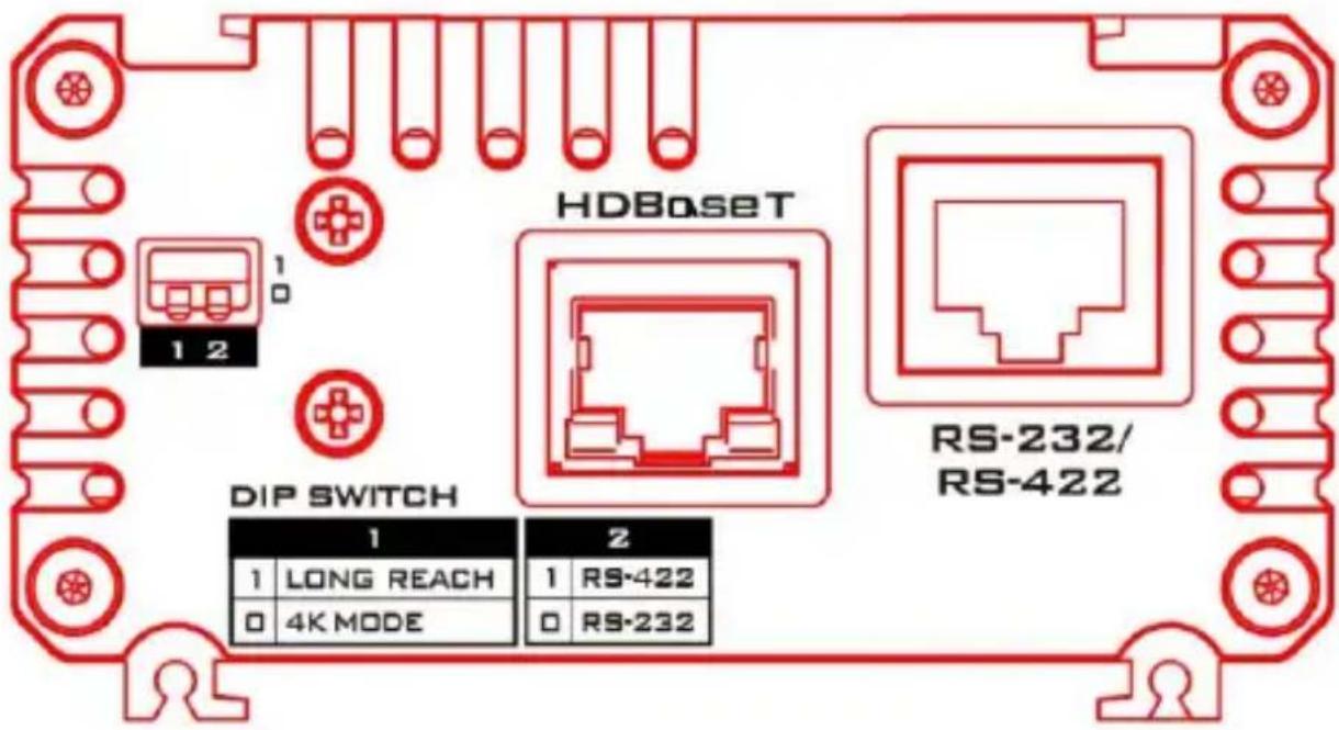 HDBaseT RS-232/ RS-422 DIP SWITCH 1 LONG REACH 0 4K MODE 2 1 RS-422 0 RS-232
