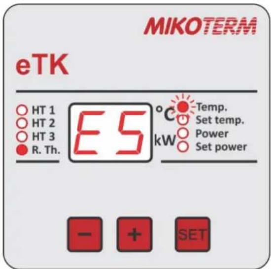 eTK MIKOTERM HT 1 HT 2 HT 3 R. Th. ES kW Temp. Set temp. Power Set power - + SET