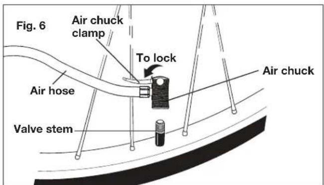 Fig. 6 Air chuck clamp To lock Air hose Valve stem Air chuck