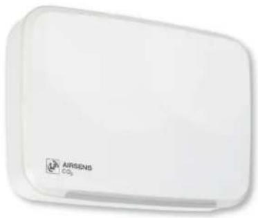 White rectangular electronic device with 'AIRSENS CO2' branding on the front face (no other text or symbols visible)