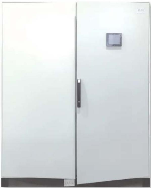Exterior view of a white industrial cabinet with a door and control panel (no visible text or symbols)
