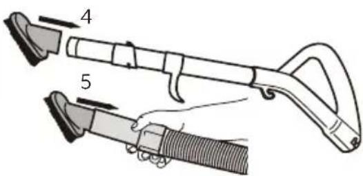 Technical diagram of a handheld tool with labeled parts 4 and 5, showing mechanical assembly and component alignment.