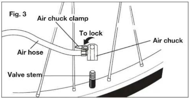 Fig. 3 Air chuck clamp To lock Air hose Valve stem Air chuck