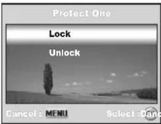 Protect One Lock Unlock Cancel : MENU Select : Danc