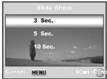 Slide Show 3 Sec. 5 Sec. 10 Sec. Cancel : MENU Start : Canc
