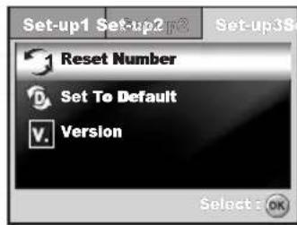 Set-up1 Set-up2 p2 Set-up38 Reset Number Set To Default Version Select: OK