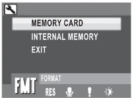 MEMORY CARD INTERNAL MEMORY EXIT FMT FORMAT RES