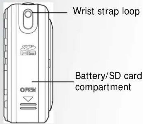 Wrist strap loop Battery/SD card compartment