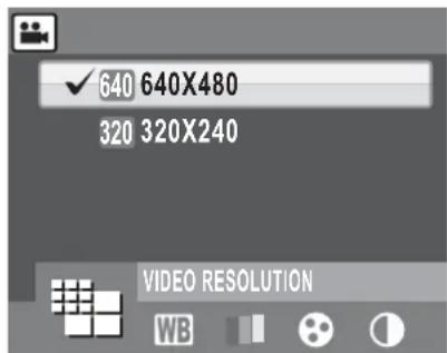640 640X480 320 320X240 VIDEO RESOLUTION WB
