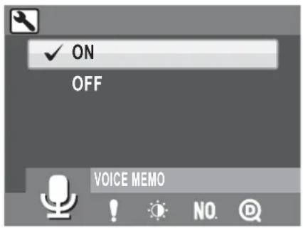✓ ON OFF VOICE MEMO