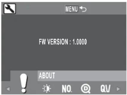 MENU FW VERSION : 1.0000 ABOUT NO. QV