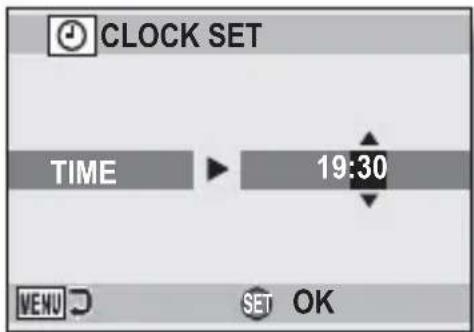 CLOCK SET TIME 19:30 MENU SET OK