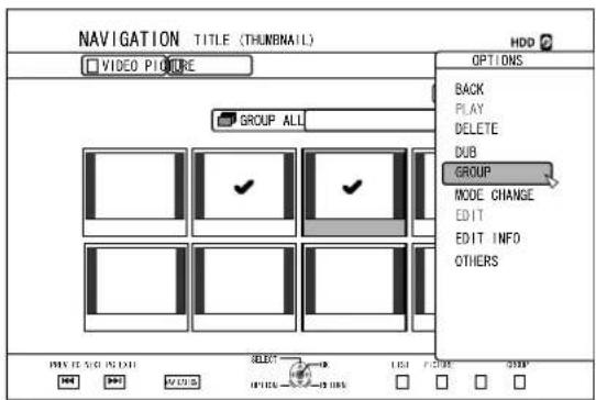NAVIGATION TITLE (THUMBNAIL) VIDEO PICTURE GROUP ALL OPTIONS BACK PLAY DELETE DUB GROUP MODE CHANGE EDIT EDIT INFO OTHERS SELECT RIGHT F 2015 START