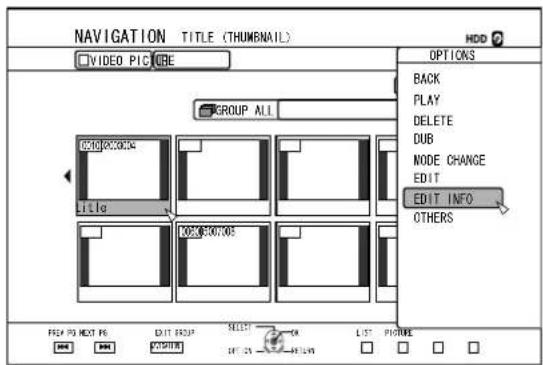 NAVIGATION TITLE (THUMBAIL) VIDEO PICTURE GROUP ALL TITLE KOREGICINES OPTIONS BACK PLAY DELETE DUB NODE CHANGE EDIT EDIT INFO OTHERS FROM PS NEXT PS EXIT GROUP SELECT ON LIST PICTURE OFF 25 - END OF