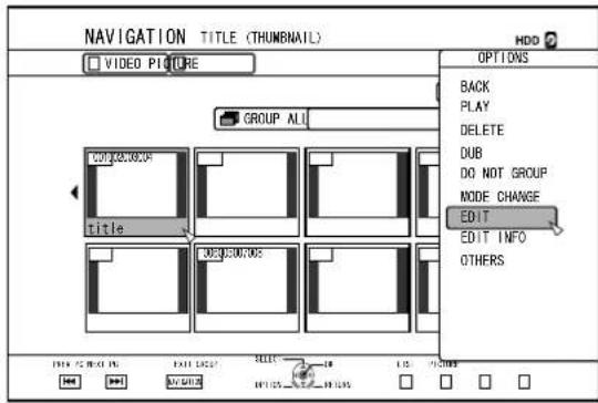 NAVIGATION TITLE (THUMBNAIL) VIDEO PICTURE GROUP ALL BACK PLAY DELETE DUB DO NOT GROUP NODE CHANGE EDIT EDIT INFO OTHERS