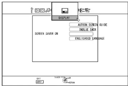 DISPLAY AUTOON SCREEN GUIDE ONBLUE_BACK ENGLISHOSD LANGUAGE SCREEN SAVER ON EXIT SELL SELL OK SELL