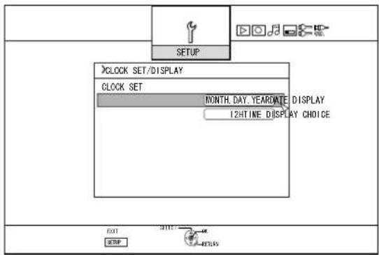SETUP CLOCK SET/DISPLAY CLOCK SET MONTH, DAY, YEARDATE DISPLAY 12HTINE DISPLAY CHOICE EXIT SETUP 3015 4K 4015