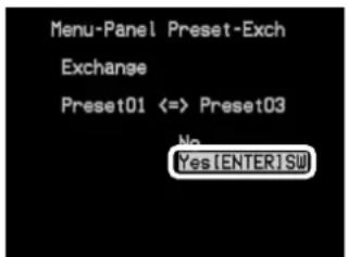 Menu-Panel Preset-Exch Exchange Preset01 <=> Preset03 No Yes (ENTER) SU