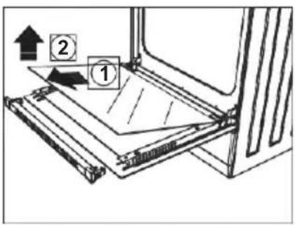 Diagram showing a mechanical assembly with numbered components and directional arrows indicating motion or movement.