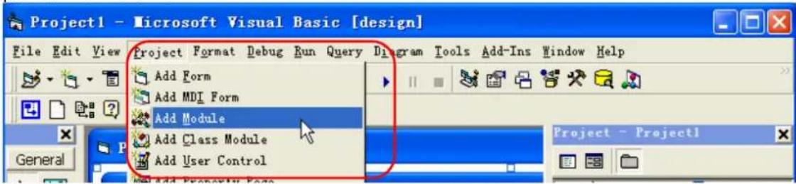 Project1 - Microsoft Visual Basic [design] File Edit View Project Format Debug Run Query Diagram Tools Add-Ins Window Help Add Form Add MDI Form Add Module Add Class Module Add User Control General Project - Project1