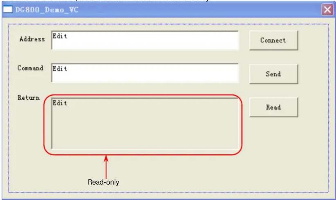 DG800_Demo_VC Address Edit Command Edit Return Edit Read-only Connect Send Read
