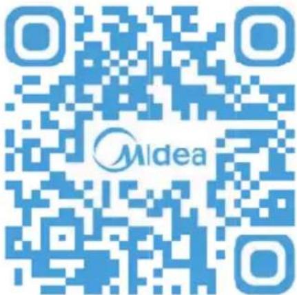 Blue QR code with Midea logo in the center, likely linking to a digital service or website.