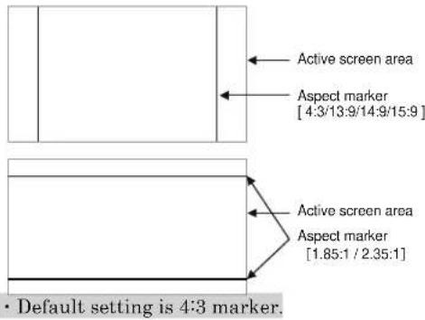 Active screen area Aspect marker [4:3/13:9/14:9/15:9] Active screen area Aspect marker [1.85:1 / 2.35:1] • Default setting is 4:3 marker.