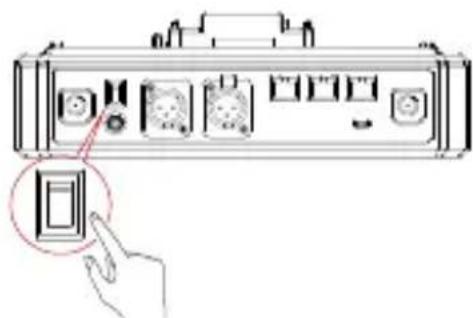 Diagram of a device control panel with labeled buttons and a hand pointing to a button, highlighting a specific component.