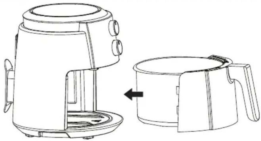 Line drawing of a modern electric kettle and its side view showing the change from front to back (no text or symbols)