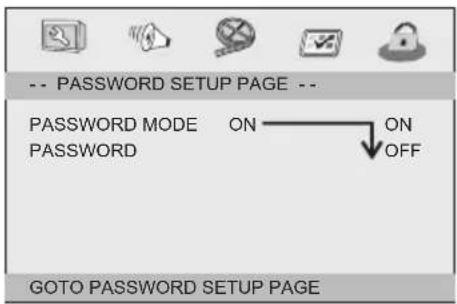 -- PASSWORD SETUP PAGE -- PASSWORD MODE ON PASSWORD OFF GOTO PASSWORD SETUP PAGE
