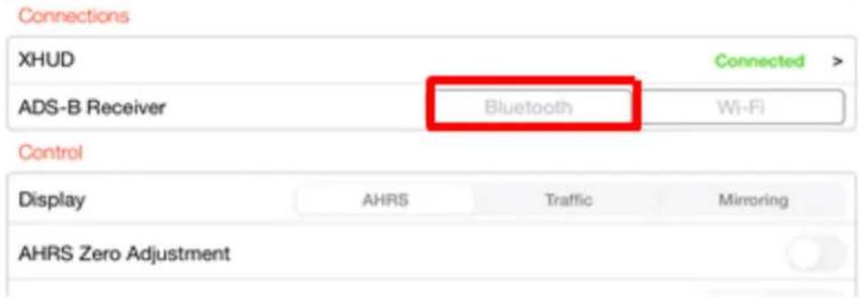 Connections XHUD Connected > ADS-B Receiver Bluetooth Wi-Fi Control Display AHRS Traffic Mirroring AHRS Zero Adjustment