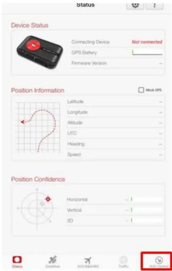 Status Device Status Connecting Device Not connected GPS Battery Firmware Version Position Information Latitude Longitude Altitude UTC Heading Speed Mock GPS Position Confidence Horizontal - Vertical - 3D - Status Satellites ADS-RAHRS Traffu HUD Control