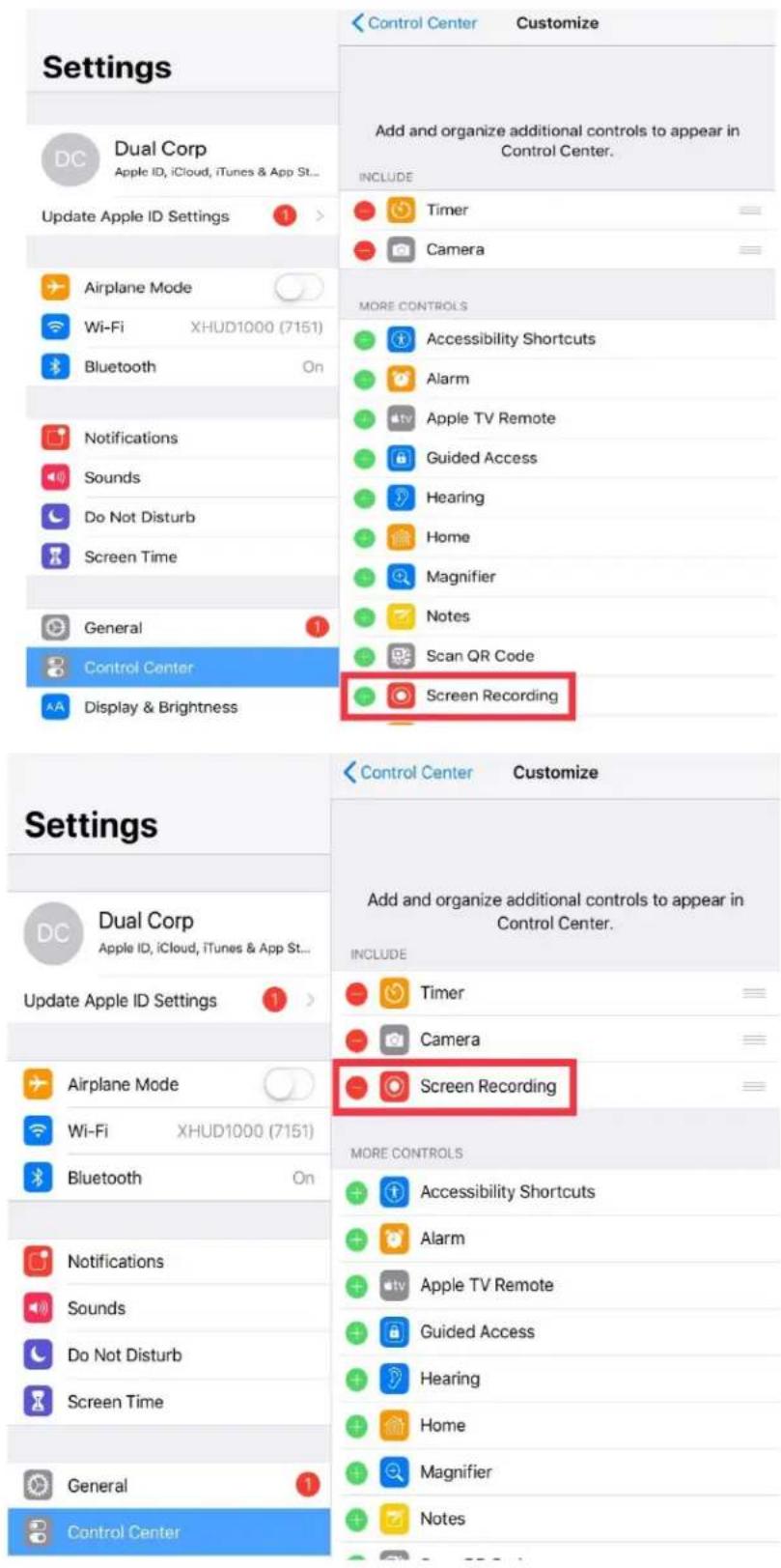 Settings Dual Corp Apple ID, iCloud, iTunes & App St... Update Apple ID Settings Airplane Mode Wi-Fi XHUD1000 (7151) Bluetooth On Notifications Sounds Do Not Disturb Screen Time General Control Center Display & Brightness More Controls Accessibility Shortcuts Alarm Apple TV Remote Guided Access Hearing Home Magnifier Notes Scan QR Code Screen Recording Control Center Customize Add and organize additional controls to appear in Control Center. INCLUDE Timer Camera Settings Dual Corp Apple ID, iCloud, iTunes & App St... Update Apple ID Settings Airplane Mode Wi-Fi XHUD1000 (7151) Bluetooth On More Controls Add and organize additional controls to appear in Control Center. INCLUDE Timer Camera Screen Recording More Controls Accessibility Shortcuts Alarm Apple TV Remote Guided Access Hearing Home Magnifier Notes