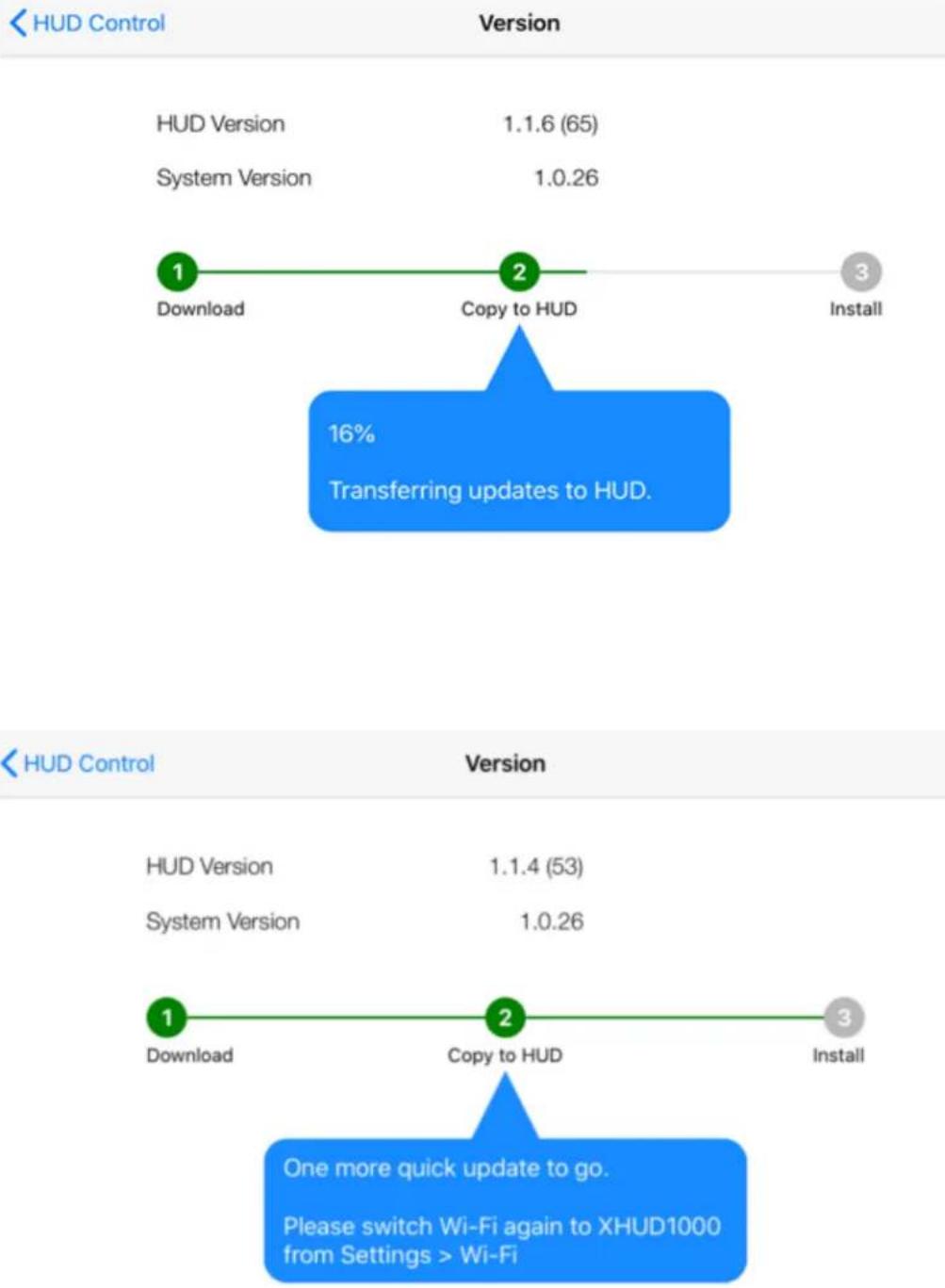 DUAL XHUD1000 - Check the current version by pressing 'HUD Soware Version' - 7