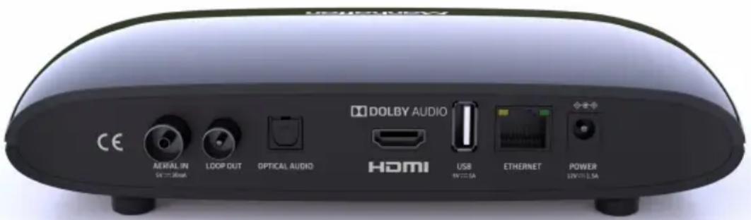 DOSUERIANCE CE AERIAL IN SIN 30mA LOOP OUT OPTICAL AUDIO DOLBY AUDIO HDMI USB 19V 2.5A ETHERNET POWER 12V 10V 2.5A